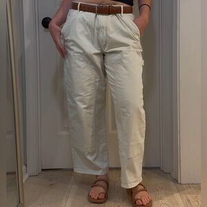 Cream High-Waisted cargo pants